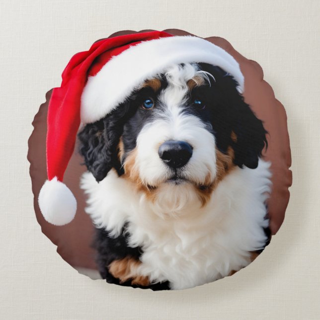 Almofada Redonda Bernedoodle Christmas (Frente)