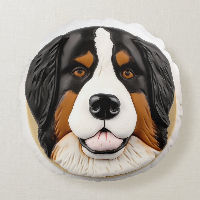 Almofada Redonda Bernese Mountain Dog 3D Inspirou (Frente)