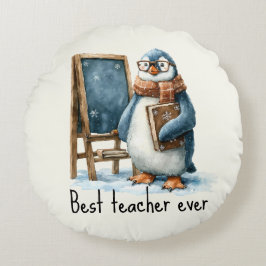Almofada Redonda Best Teacher Ever Winter Penguin Design
