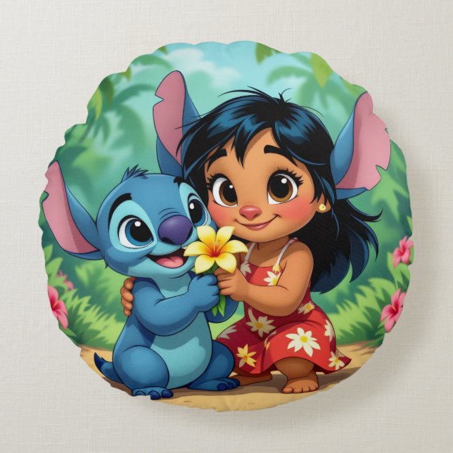 Almofada Redonda Beste Freunde fürs Leben – Lilo & Stitch   (Frente)