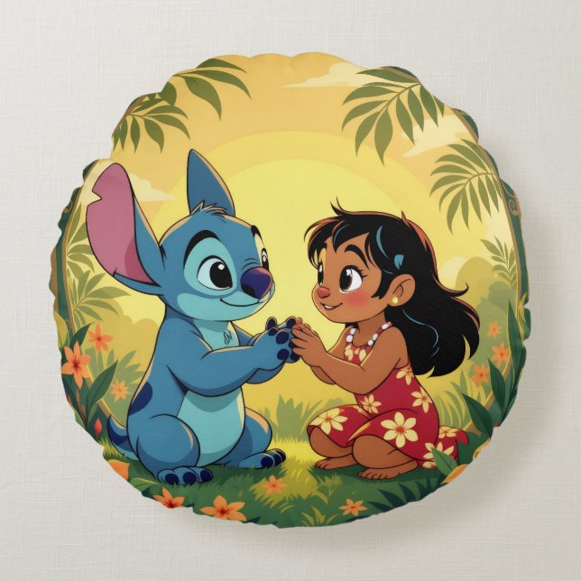 Almofada Redonda Beste Freunde fürs Leben – Lilo & Stitch   (Frente)