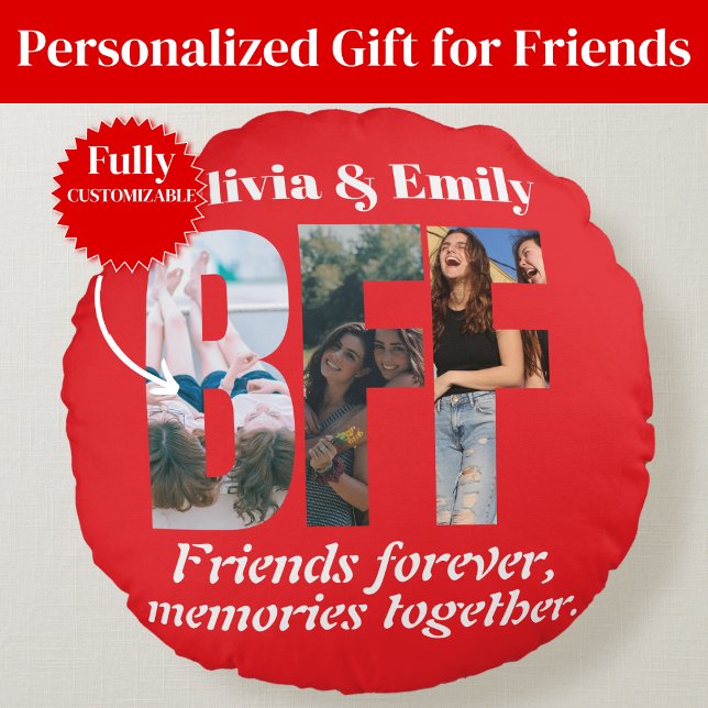 Almofada Redonda BFF Photo Collage Round Pillow – Gift for Friend (BFF Photo Collage Round Pillow – Gift for Friend)