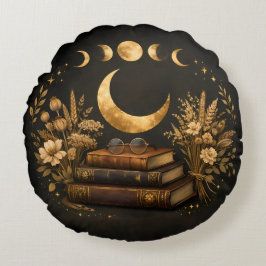 Almofada Redonda Biblioteca Mística Dourada & Arte Boho Botânica da