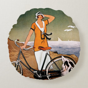 Almofada Redonda Bicicleta Anúncio, 1925