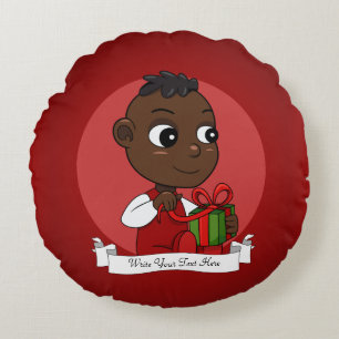 Almofada Redonda Bicicleta de Natal Afro-Americano
