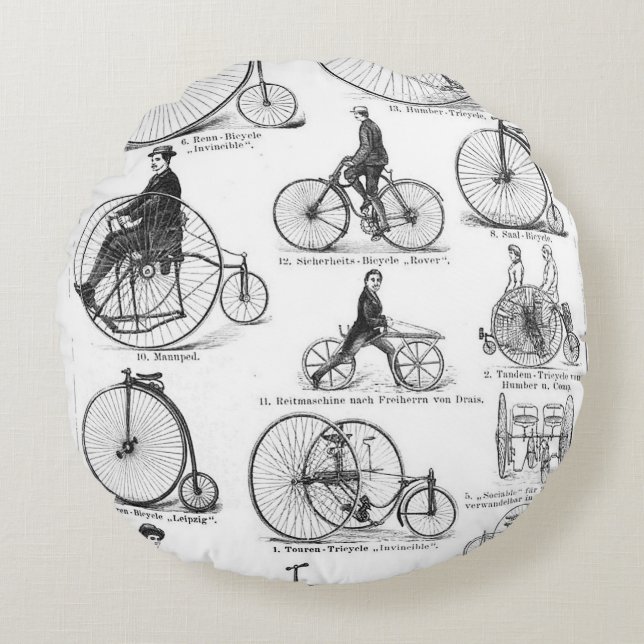 Almofada Redonda Bicicleta de Roda Alta Penny Farthing (Frente)