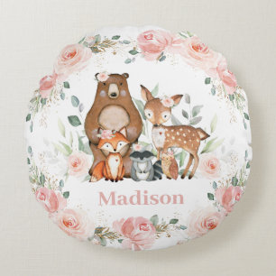 Almofada Redonda Bicicletas Animais da Floresta Pastel Blush Floral
