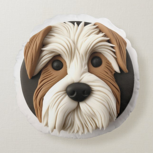 Almofada Redonda Biewer Terrier Dog 3D inspirado (Frente)