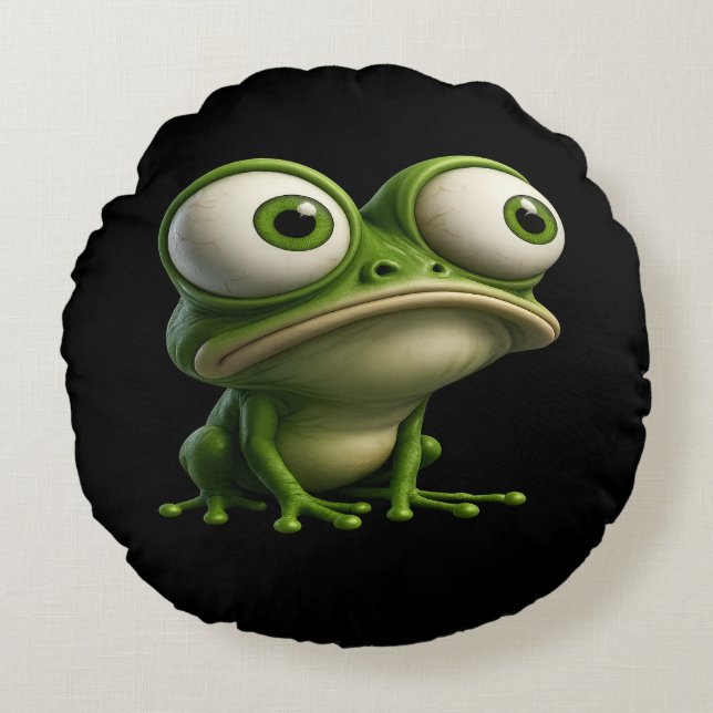 Almofada Redonda Big-Eyed Cartoon Frog (Frente)