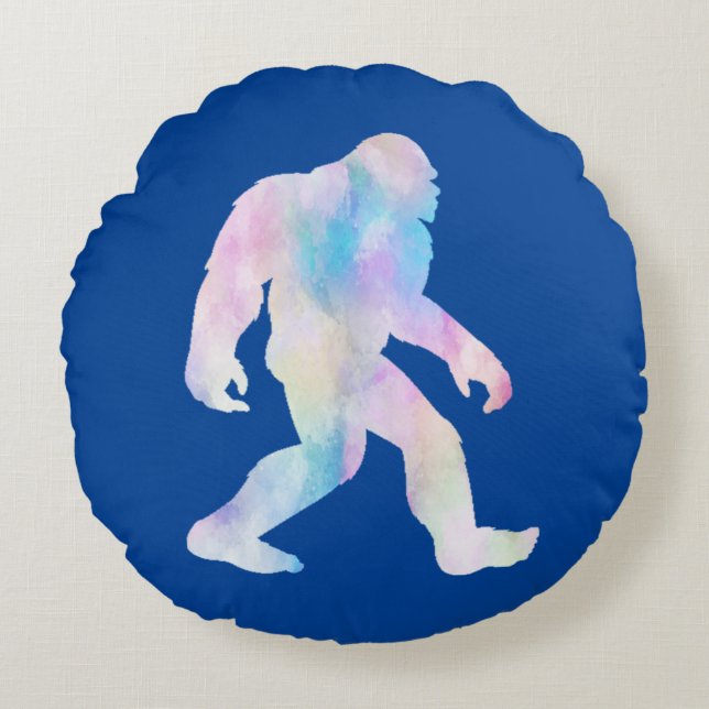 Almofada Redonda Bigfoot de Aquarela (Frente)