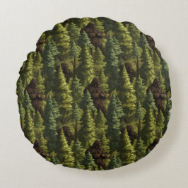 Almofada Redonda Bigfoot Hiding In A Pine Tree Forest