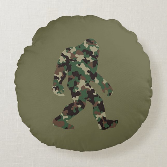 Almofada Redonda Bigfoot Sasquatch Camuflagem  (Frente)