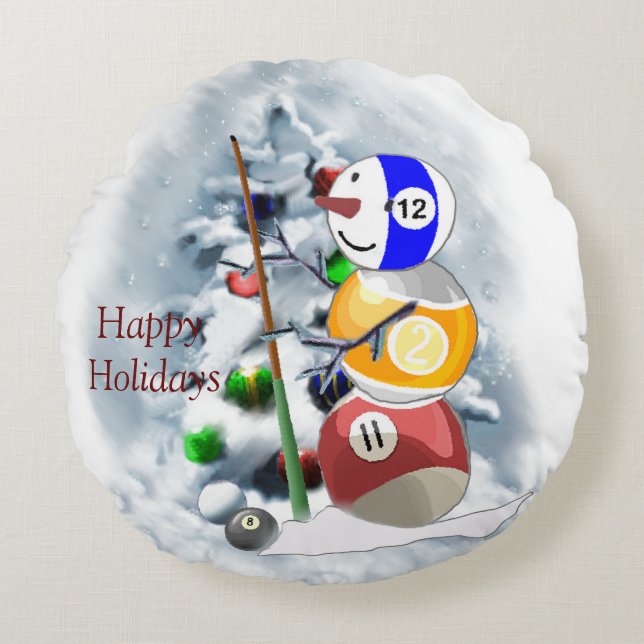Almofada Redonda Billiards Ball Snowman Natal (Frente)