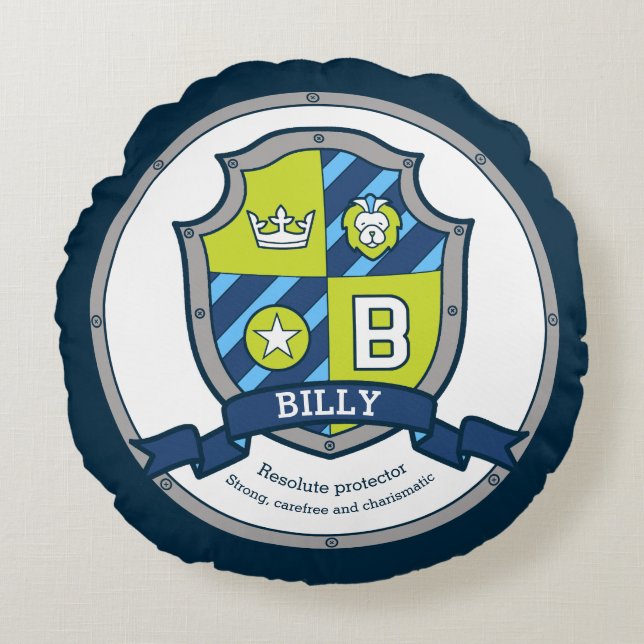 Almofada Redonda Billy Letter B name significa heraldry shield (Frente)