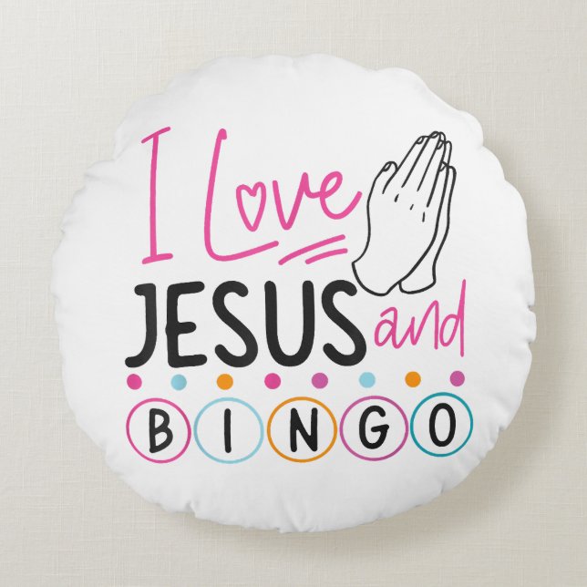 Almofada Redonda Bingo Player Jesus Faith Christian Adoro Jesus An (Frente)
