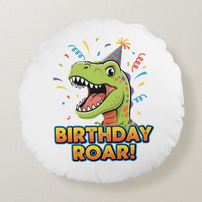 Almofada Redonda Birthday Roar Cute Dinosaur Birthday Party Design (Frente)