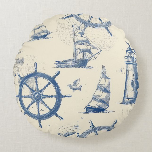 Almofada Redonda Biscoito de pão-redondo com Elema Marinho (Frente)