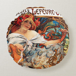 Almofada Redonda Biscoito, Travesseiro decorativo Alphonse Mucha