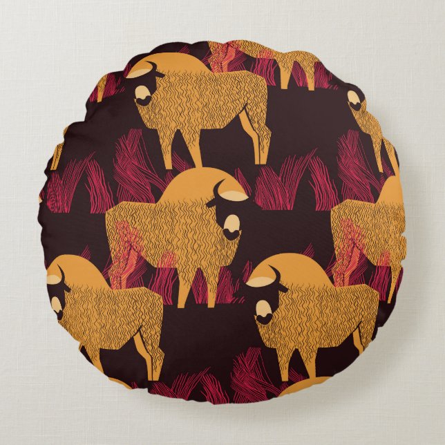 Almofada Redonda Bison High Grass: Padrão de Campo. (Frente)