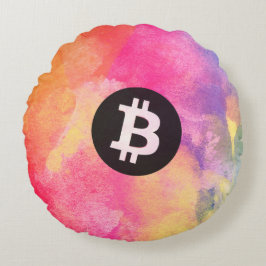 Almofada Redonda Bitcoin Aquarela (Estilo 1 - Gênesis)