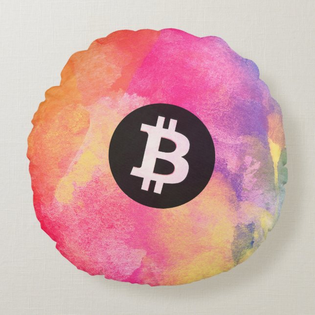Almofada Redonda Bitcoin Aquarela (Estilo 1 - Gênesis) (Frente)