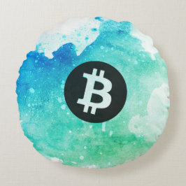 Almofada Redonda Bitcoin Aquarela (Estilo 5 - Wave Rider)