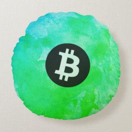 Almofada Redonda Bitcoin Aquarela (Estilo $ - Green Day)