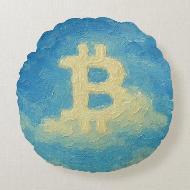 Almofada Redonda Bitcoin Blue Sky (Oil, Style: 4) (Frente)