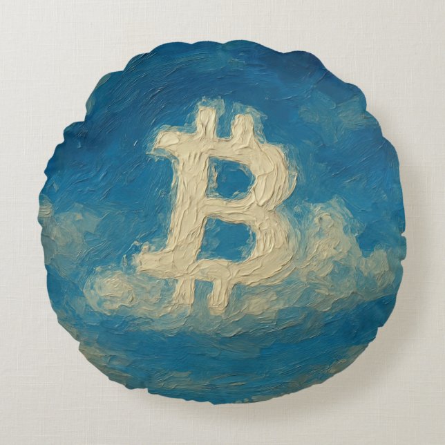 Almofada Redonda Bitcoin Céu Azul (Óleo, Estilo: 3) (Frente)