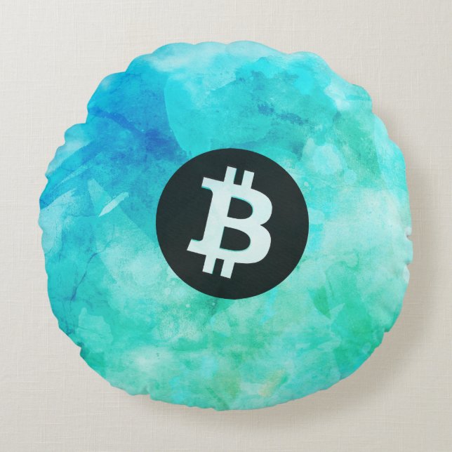 Almofada Redonda Bitcoin Watercolor (Style 3 - Beach Life) (Frente)