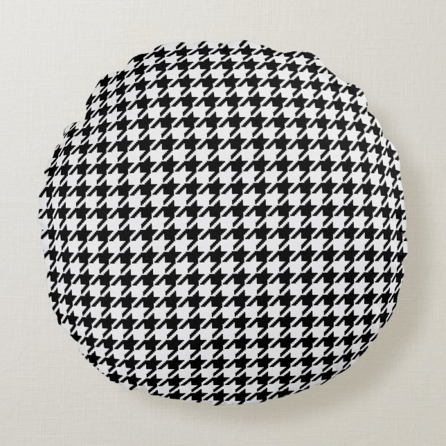 Almofada Redonda Black and White Houndstooth by Shirley Taylor (Frente)