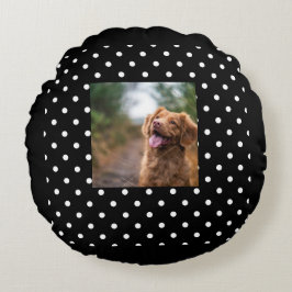 Almofada Redonda Black and white polka dot Dog pic