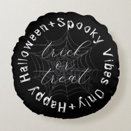 Almofada Redonda Black and White Spooky Spider Web Happy Halloween