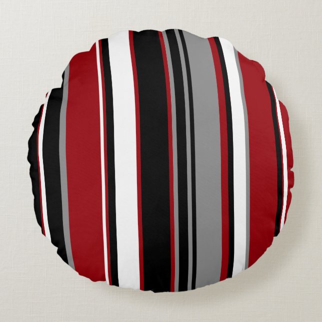 Almofada Redonda Black, Cinza Red e White Stripes (Frente)
