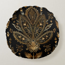 Almofada Redonda Black & Dourado Real Indiano de Luxo