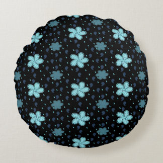 Almofada Redonda Black Pillow with Blue Paisley Floral Print