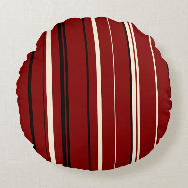 Almofada Redonda Black Red and White Stripes (Frente)
