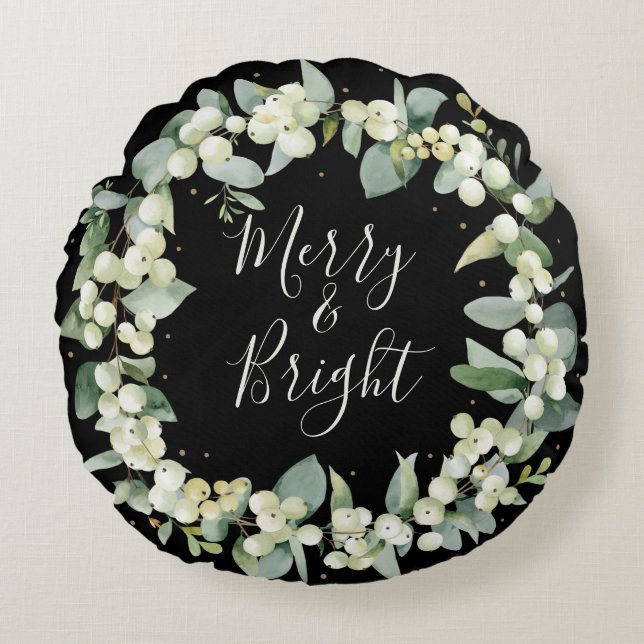 Almofada Redonda Black Snowberry + Eucalyptus Christmas Wreath (Frente)