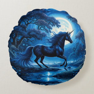 Almofada Redonda Black Unicorn Fantasy Full Moon