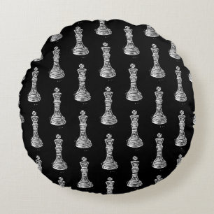 Almofada Redonda Black & White Chess Figures Linocut King