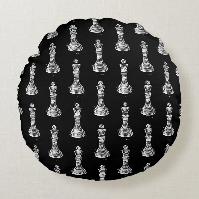 Almofada Redonda Black & White Chess Figures Linocut King (Frente)
