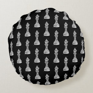Almofada Redonda Black & White Chess Figures Linocut Queen