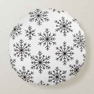 Almofada Redonda Black & White Snowflake Throw Pillow – Minimalist 