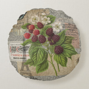 Almofada Redonda Blackberry Floral Garden Fllower Butfly Art