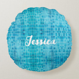 Almofada Redonda Blocos de azulejo de vidro azul mosaico