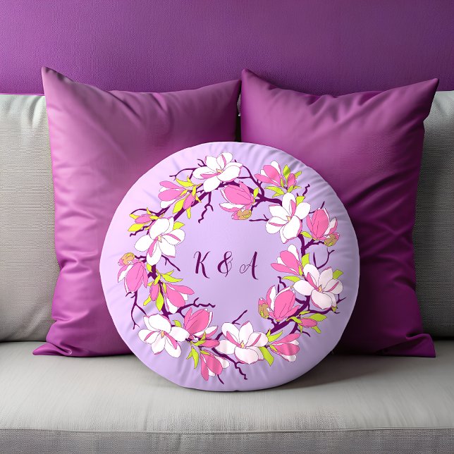 Almofada Redonda Blooming Magnolia Travesseiro redondo personalizad (Blooming Magnolia Personalized Round Pillow)