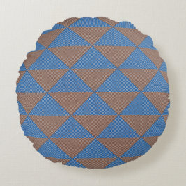 Almofada Redonda Blue and Brown Geometric Diamond Pattern | Modern 