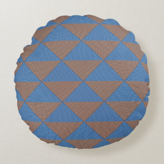 Almofada Redonda Blue and Brown Geometric Diamond Pattern | Modern 