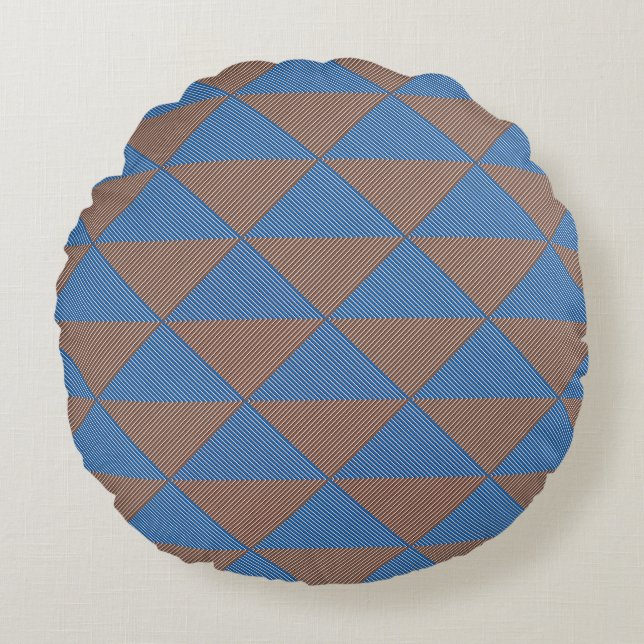 Almofada Redonda Blue and Brown Geometric Diamond Pattern | Modern  (Frente)