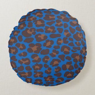 Almofada Redonda Blue and Brown Leopard Print Outdoor Pillow | Mode